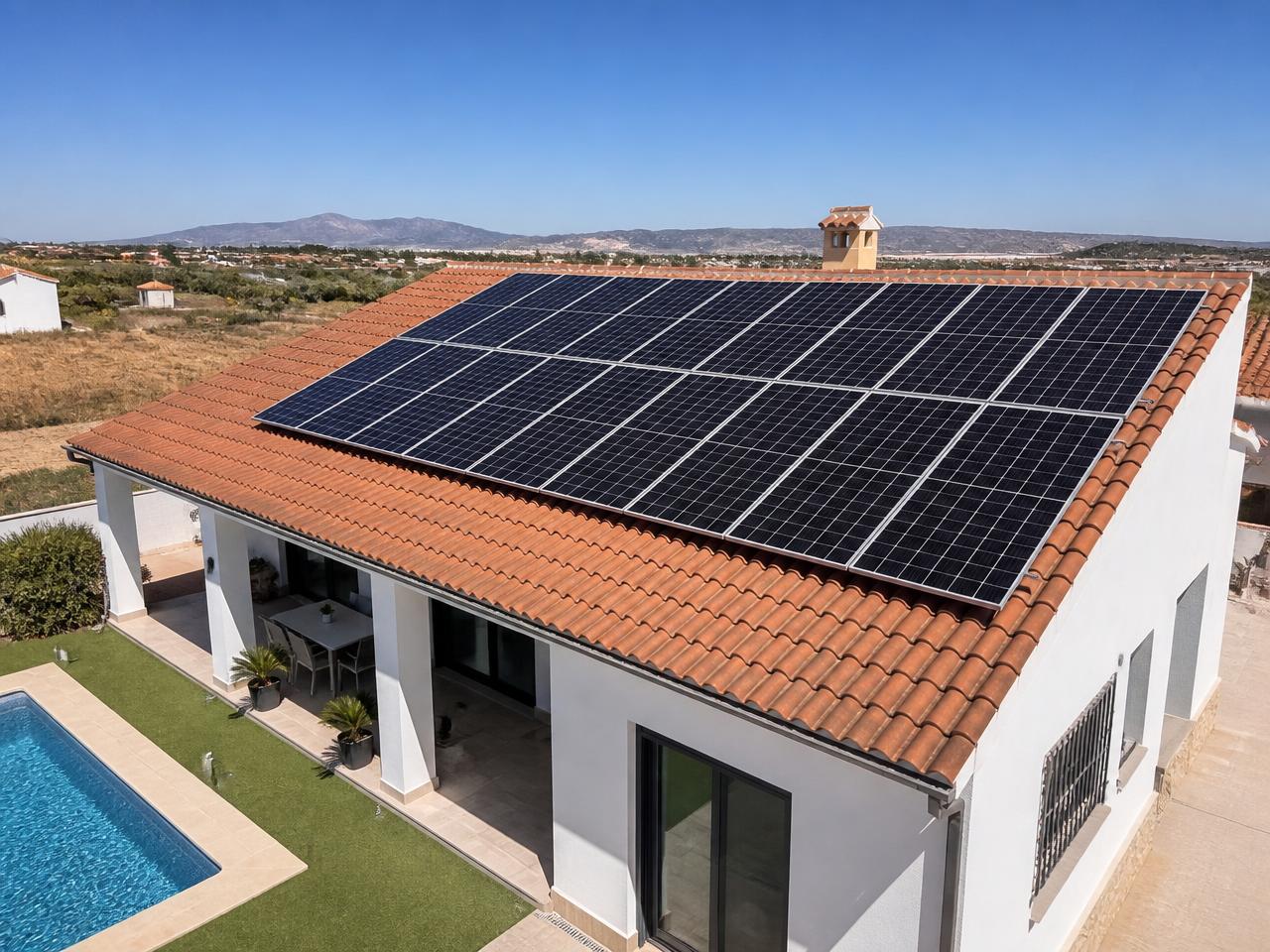Solar panels installed on a Spanish villa roof in Murcia